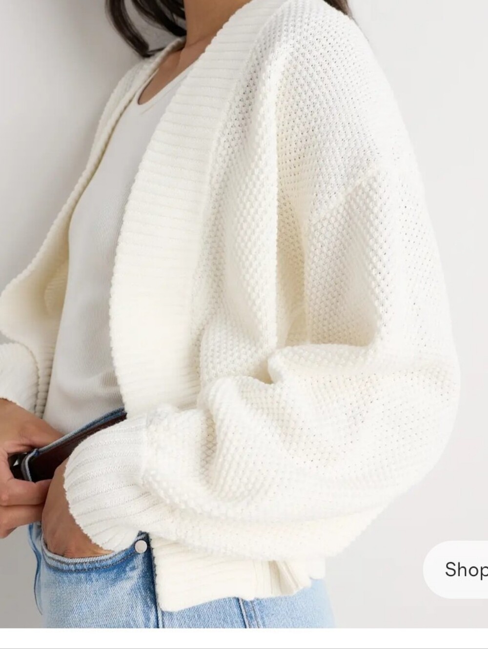Quince Ivory Organic Cotton Waffle Stitch Open Cardigan - Picture 2 of 11